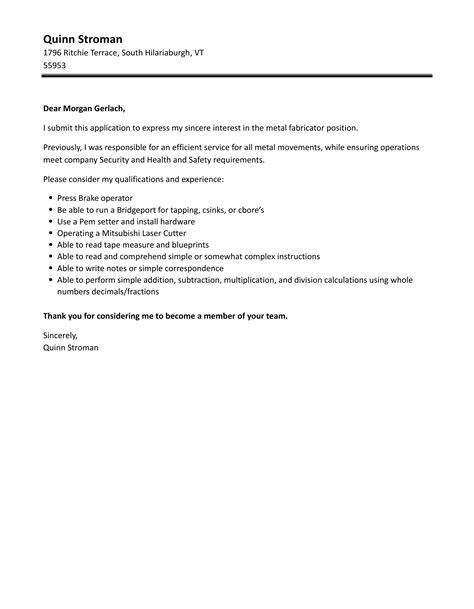 cover letter sheet metal fabrication|fabricator cover letter sample.